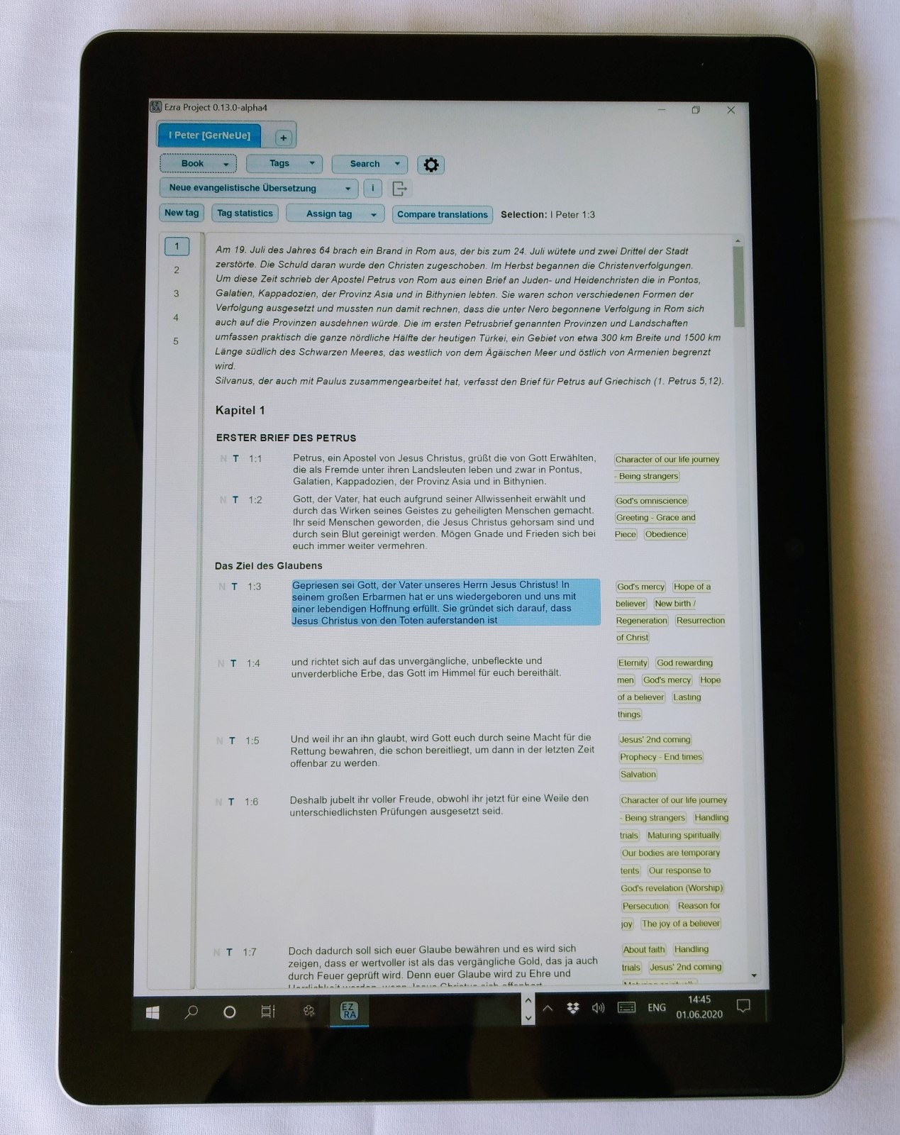 Ezra Bible App 0.13.0 on Surface Go